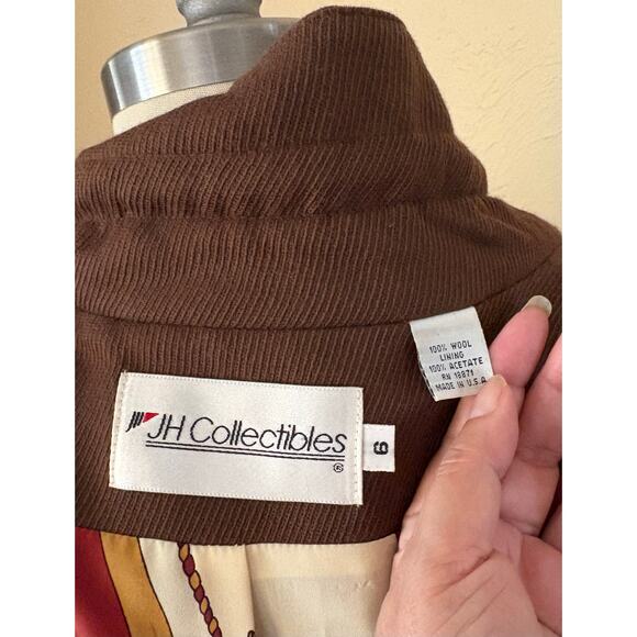 90's VTG JH Collectibles Wool Women's Jacket Size 8  Scarf Lined Bomber Brown - Picture 7 of 10